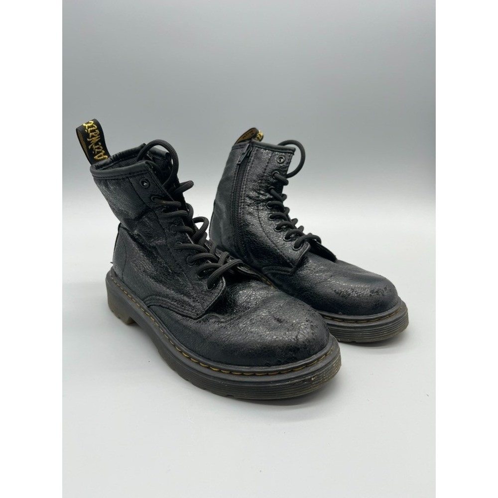 Dr. Martens 1460 Black Glitter J Boots Kid's Size 2 AirWair Zip And Lace